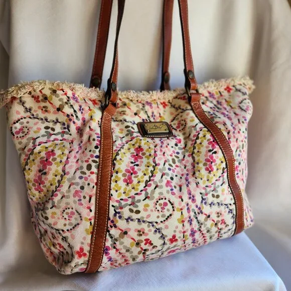 Patricia Nash Floral Cotton/Italy Leather Lady Handbag/Shoulder Bag - Picture 1 of 16